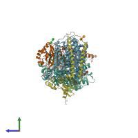 PDB entry 3om3 coloured by chain, side view.