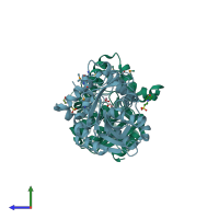 PDB entry 3om8 coloured by chain, side view.