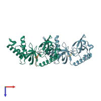 PDB entry 3omc coloured by chain, top view.