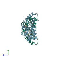 PDB entry 3omd coloured by chain, side view.