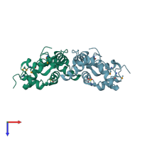 PDB entry 3omd coloured by chain, top view.