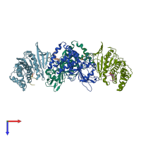 PDB entry 3omh coloured by chain, top view.