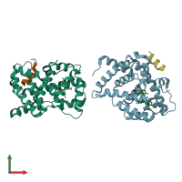 PDB entry 3omk coloured by chain, front view.