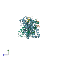 PDB entry 3omk coloured by chain, side view.