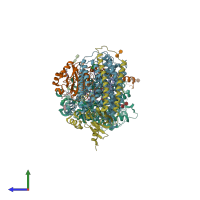 PDB entry 3omn coloured by chain, side view.