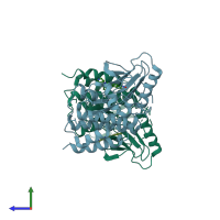 PDB entry 3omv coloured by chain, side view.