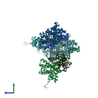 PDB entry 3on4 coloured by chain, side view.