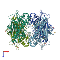 PDB entry 3on7 coloured by chain, top view.