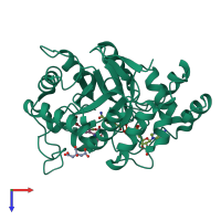 PDB entry 3onb coloured by chain, top view.