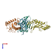 PDB entry 3ong coloured by chain, top view.