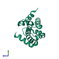 PDB entry 3onk coloured by chain, side view.