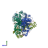 PDB entry 3onq coloured by chain, side view.