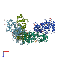 PDB entry 3onq coloured by chain, top view.