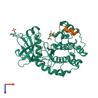 PDB entry 3oog coloured by chain, top view.