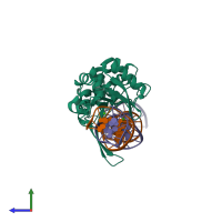PDB entry 3ool coloured by chain, side view.
