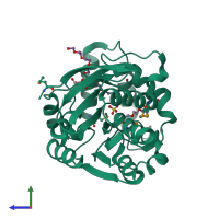 PDB entry 3oos coloured by chain, side view.