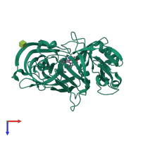 Monomeric assembly 2 of PDB entry 3oot coloured by chemically distinct molecules, top view.
