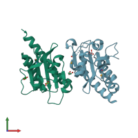 PDB entry 3oov coloured by chain, front view.