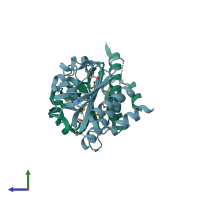 PDB entry 3oov coloured by chain, side view.