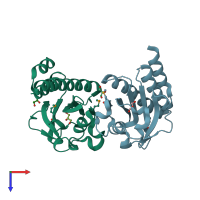 PDB entry 3oov coloured by chain, top view.