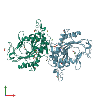 PDB entry 3oox coloured by chain, front view.