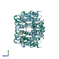 PDB entry 3op0 coloured by chain, side view.