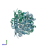 PDB entry 3op2 coloured by chain, side view.