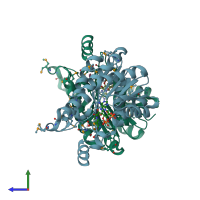 PDB entry 3op4 coloured by chain, side view.