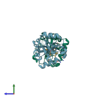 PDB entry 3op6 coloured by chain, side view.