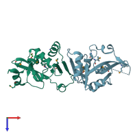 PDB entry 3op6 coloured by chain, top view.