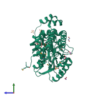 PDB entry 3op7 coloured by chain, side view.