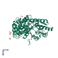 PDB entry 3op7 coloured by chain, top view.