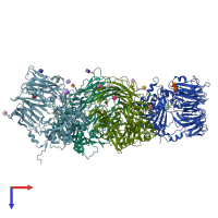 PDB entry 3opm coloured by chain, top view.