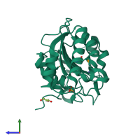 PDB entry 3opn coloured by chain, side view.