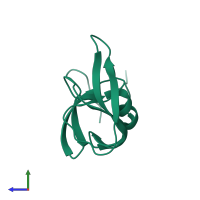 PDB entry 3oq7 coloured by chain, side view.