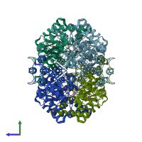 PDB entry 3oq8 coloured by chain, side view.