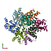 PDB entry 3oq9 coloured by chain, front view.
