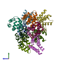 PDB entry 3oq9 coloured by chain, side view.