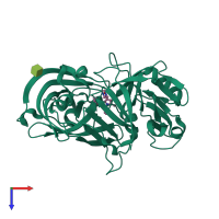 Monomeric assembly 1 of PDB entry 3oqf coloured by chemically distinct molecules, top view.