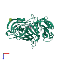 Monomeric assembly 2 of PDB entry 3oqf coloured by chemically distinct molecules, top view.