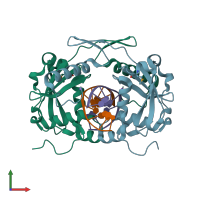PDB entry 3oqg coloured by chain, front view.