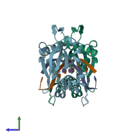 PDB entry 3oqg coloured by chain, side view.