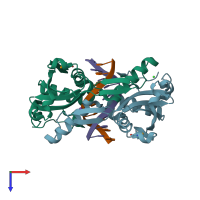 PDB entry 3oqg coloured by chain, top view.