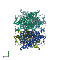 PDB entry 3oql coloured by chain, side view.