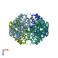 PDB entry 3oql coloured by chain, top view.