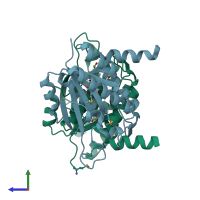 PDB entry 3oqp coloured by chain, side view.