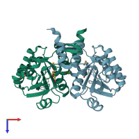 PDB entry 3oqp coloured by chain, top view.