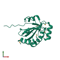 PDB entry 3or5 coloured by chain, front view.