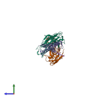 PDB entry 3or6 coloured by chain, side view.