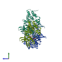 PDB entry 3ori coloured by chain, side view.